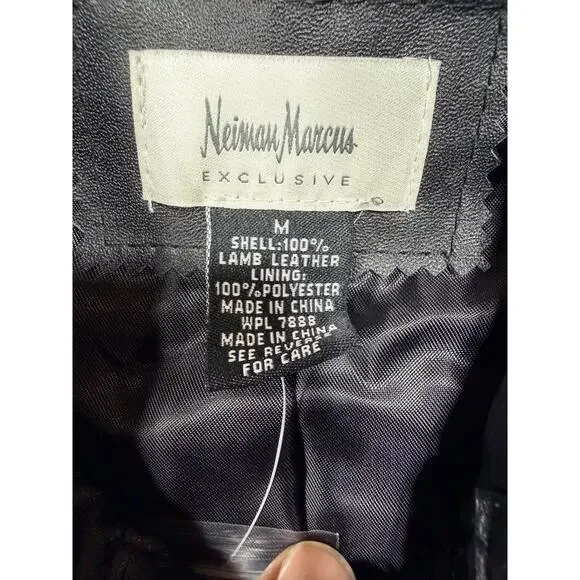 Neiman Marcus Quilted Lamb Leather Coat SZ M Jet Black Urban Luxe City Chic 495$